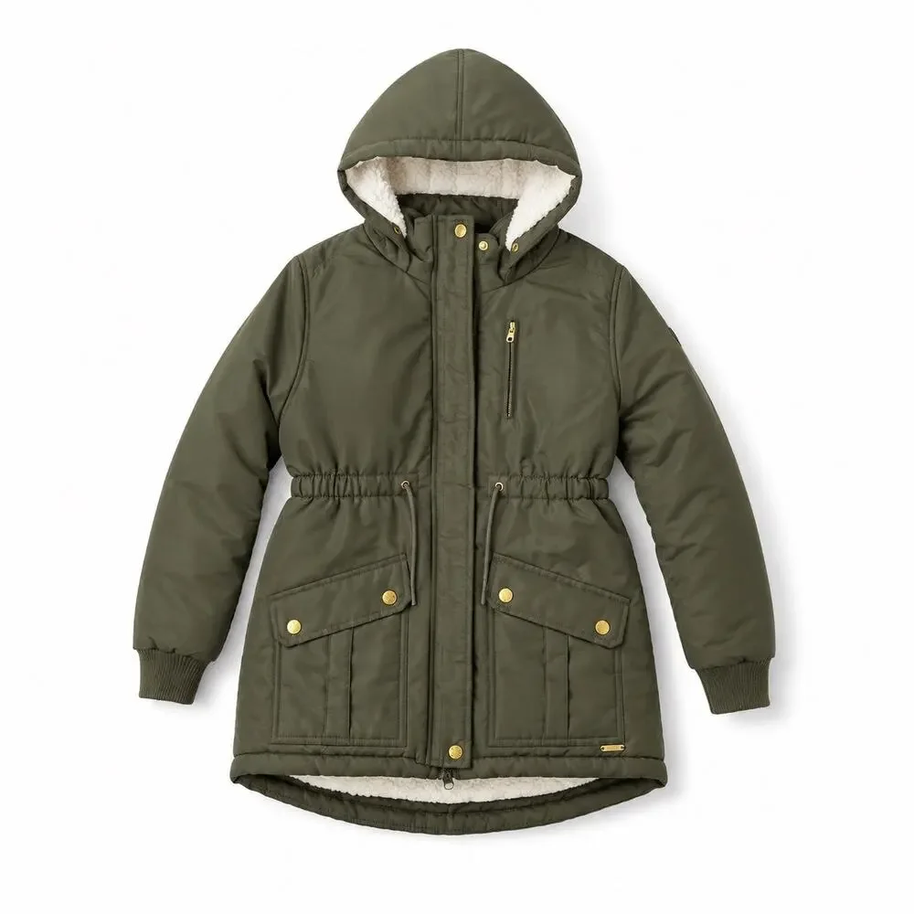 Justice Girls Olive Green Sherpa Lined Winter Parka